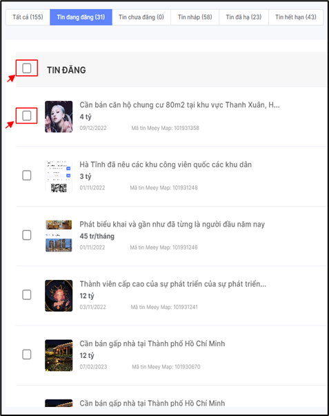 Hình 12: Chọn tin muốn thay đổi